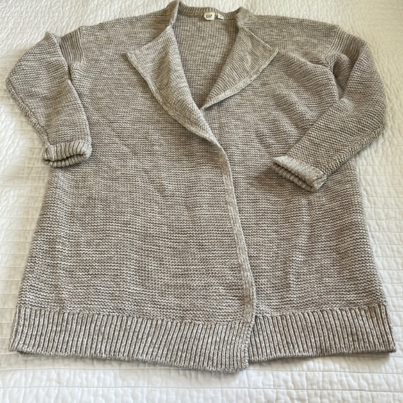 Gap Tan & Cream Woven Open Front Sweater - Picture 1 of 6